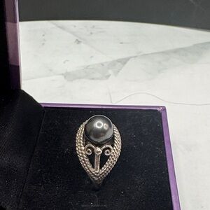 Vintage Sterling Silver Rope Pearl Ring with 8mm Tahitian Pearl